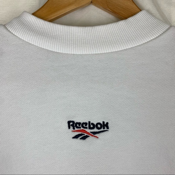 Reebok Cropped Logo Tie Front Sweater in White Multi - Picture 3 of 8